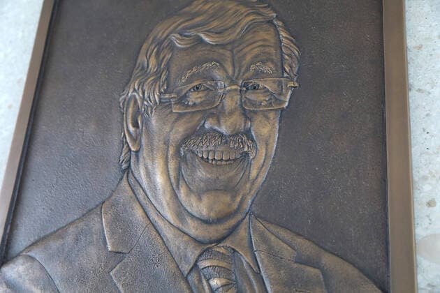 To commemorate the president of the government of Kassel, Walter Luebcke Lübcke, who was presumably murdered by a right-wing extremist on June 2, 2019, a bronze plaque with the portrait of the deceased was unveiled in front of the large conference room on Friday 21 08 20 Copyright: epd-bild AndreasxFischer EDITORIAL USE ONLY