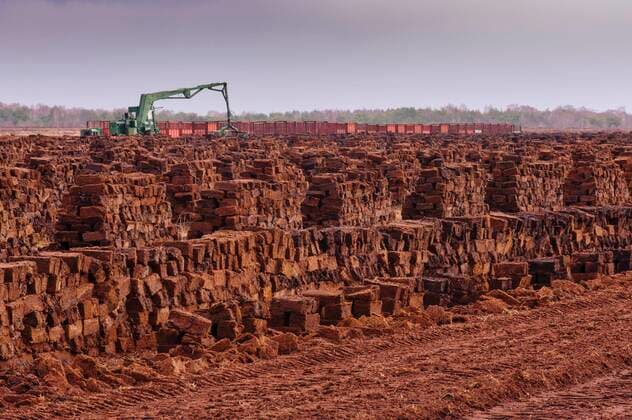 IMAGO Nature: Unsere Erde, Ressourcen, Torf  Aufgestapelte Torfsoden im Moor, Torfabbau mit Bagger, CO2 Speicher, Goldenstedter Moor, Oldenburger Münsterland, Goldenstedt, Niedersachsen, Deutschland, Europa *** Piled up peat sods in the bog, peat extraction with excavator, CO2 storage, Goldenstedter Moor, Oldenburger Münsterland, Goldenstedt, Lower Saxony, Germany, Europe Copyright: imageBROKER/WillixRolfes ibxwro05844747.jpg