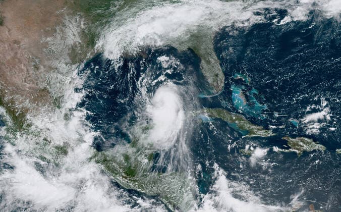 August 25, 2020, Gulf of Mexico, USA: Satellite image shows Hurricane Laura in the Gulf of Mexico early Tuesday morning. Laura is forecast to make landfall along the Gulf Coast as a Category 4 storm. As of Wednesday morning, Laura is a Category 3 storm with maximum sustained winds of at least 115 mph. Forecasters predict a storm surge from 9 to 14 feet when it strikes near the Louisiana Texas border. Gulf of Mexico USA - ZUMAz03_ 20200826_zan_z03_743 Copyright: xNOAAx