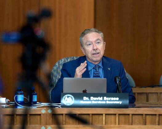 August 27, 2020, USA: Secretary of Human Services Dr. David Scrase takes part in the update on the COVID-19 outbreak in New Mexico and the state s effort to deal with it. The news conference is being held at the Roundhouse in Santa Fe, Thursday August 27, 2020. USA - ZUMAab1_ 20200827_zaf_ab1_015 Copyright: xEddiexMoorex