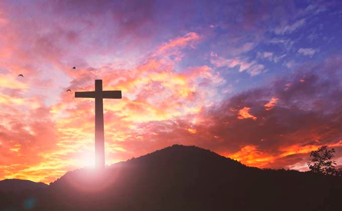Silhouette the cross on sunset background  653369022335811586