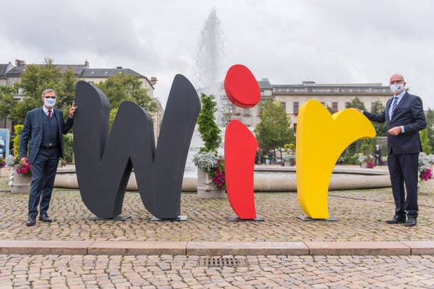 Bilder des Jahres 2020, News 09 September News Themen der Woche KW36 News Bilder des Tages Potsdam, Eröffnung EinheitsEXPO Deutschland, Potsdam - 05.09.2020: Im Bild ist Burkhard Exner (Bürgermeister Potsdam) und Dietmar Woidke (Präsident des Bundesrates, Ministerpräsident des Landes Brandenburg, spd) während der Eröffnung EinheitsEXPO in Potsdam zu sehen. Potsdam Brandenburg Deutschland *** Potsdam, opening of Unity EXPO Germany, Potsdam 05 09 2020 In the picture you can see Burkhard Exner, Mayor of Potsdam, and Dietmar Woidke, President of the Bundesrat, Prime Minister of the State of Brandenburg, spd during the opening of Unity EXPO in Potsdam Potsdam Brandenburg Germany