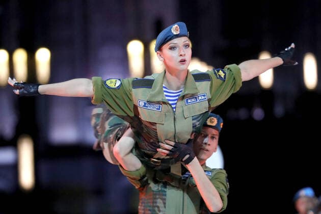 MOSCOW REGION, RUSSIA - SEPTEMBER 6, 2020: Honor guard unit students of Ryazan Guards Higher Airborne Command School perform during a concert by participants in the Spasskaya Tower International Military Music Festival by the Main Cathedral of the Russian Armed Forces. Mikhail Japaridze TASS  TS0E6150