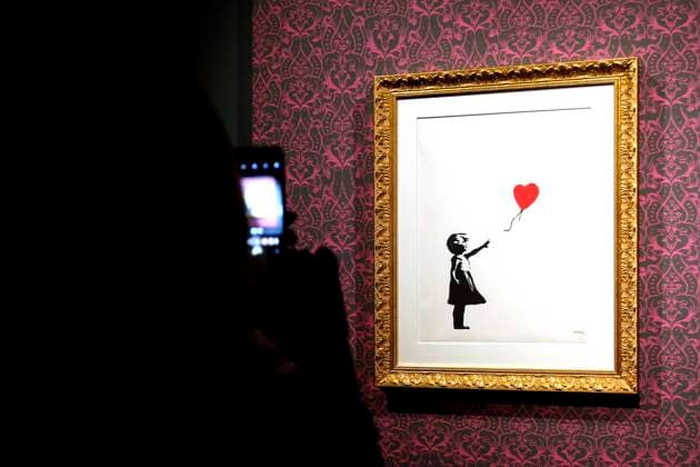 Exhibition of the artist Bansky, titled A visual Protest, at Chiostro del Bramante in Rome. In the picture the painting Girl with the balloon Rome (Italy), September 10th 2020 Photo Samantha Zucchi Insidefoto SamanthaxZucchi