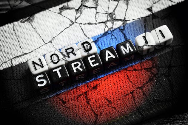 PHOTOMONAY, cubes of letters form the words Nord Stream 2 on a Russian flag, Nord Stream 2 Baltic Sea Pipeline ** NUR FUER REDAKTIONELLE ZWECKE ** EDITORIAL USE ONLY **