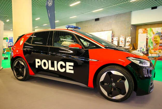 Monaco, Monte-Carlo - September 10, 2020: Ever Monaco, Riviera Electric Challenge at the Grimaldi Forum. New Police Car Design proposed by Volkswagen. Polizei; Polizia; Auto, VW ID.3, ID 3, Monegasque, FIN, Ever Monaco, Riviera Electric Challenge *** Monaco, Monte Carlo September 10, 2020 Ever Monaco, Riviera Electric Challenge at the Grimaldi Forum New Police Car Design proposed by Volkswagen Polizei Polizia Auto, VW ID 3, ID 3, Monegasque, FIN, Ever Monaco, Riviera Electric Challenge