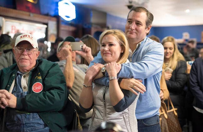 January 29, 2016, Newton, Iowa, USA: Republican challenger TED CRUZ hugs his wife HEIDI CRUZ as he continues his bus swing through north central Iowa with stops in Ringsted, Fenton and Emmetsburg prior to Monday s first in the USA caucus, on January 29, 2016. Newton USA - ZUMAd150 20160129_znp_d150_012 Copyright: xBobxDaemmrichx