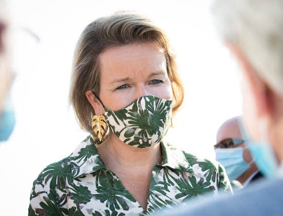 Queen Mathilde of Belgium pictured during a royal visit to the multifunctional centre Meetjesland of vzw asbl Blij Leven , laureate of Music Connects of the Queen Mathilde foundation, Tuesday 15 September 2020, in Lievegem.  BENOITxDOPPAGNE 2544147