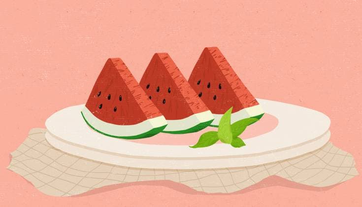 Cut watermelon on a plate 24 solar terms small summer illustration summer  752973497233440823