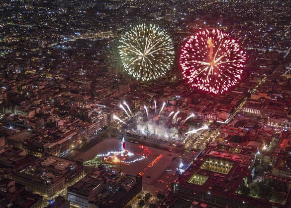 (200916) -- MEXICO CITY, Sept. 16, 2020 -- Aerial photo taken on Sept. 15, 2020 shows fireworks over the Metropolitan Cathedral during the Independence Day celebrations in Mexico City, capital of Mexico. (Photo by Xinhua) MEXICO-MEXICO CITY-INDEPENDENCE DAY-CELEBRATION CesarxVicuna 