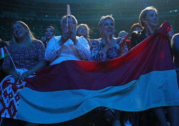 MINSK, BELARUS - SEPTEMBER 17, 2020: Members of the Belarusian Union of Women gather ahead of a concert featuring Russian singers at Minsk Arena. Natalia Fedosenko TASS  TS0E7477