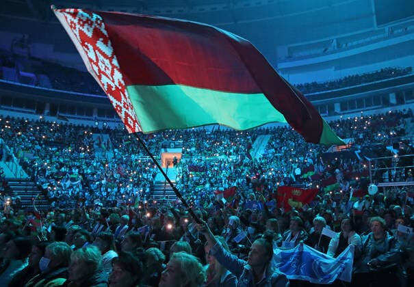 MINSK, BELARUS - SEPTEMBER 17, 2020: Members of the Belarusian Union of Women gather at Minsk Arena ahead of a concert featuring Russian singers. Natalia Fedosenko TASS  TS0E74AC