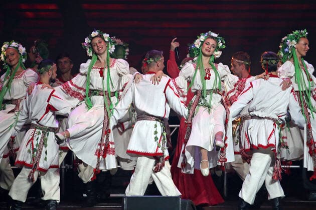 MINSK, BELARUS - SEPTEMBER 17, 2020: Artists perform during a concert for the Belarusian Union of Women at Minsk Arena. Natalia Fedosenko TASS  TS0E749C