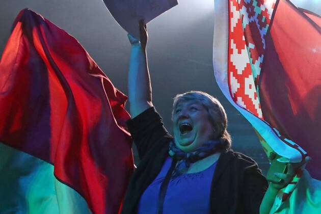 MINSK, BELARUS - SEPTEMBER 17, 2020: A woman reacts during a concert for the Belarusian Union of Women at Minsk Arena. Natalia Fedosenko TASS  TS0E74C0
