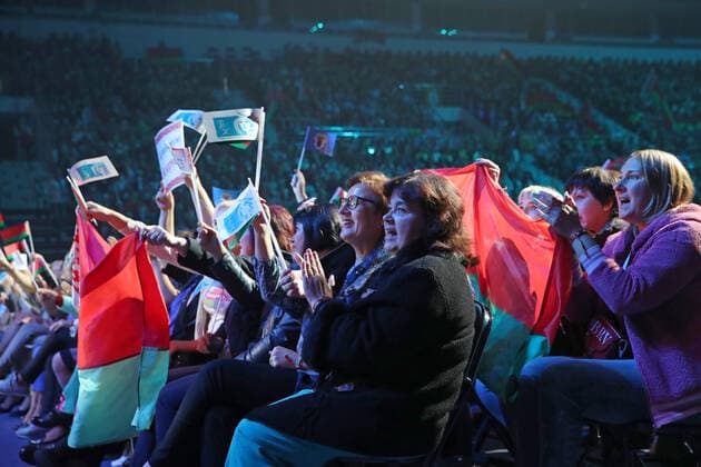 MINSK, BELARUS - SEPTEMBER 17, 2020: Members of the Belarusian Union of Women watch a concert at Minsk Arena. Natalia Fedosenko TASS  TS0E74C2
