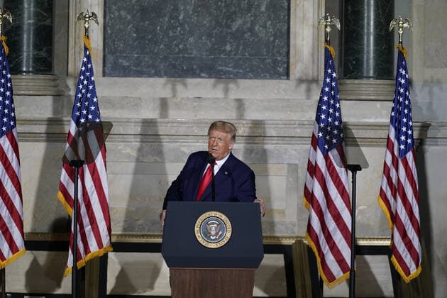 United States President Donald Trump makes remarks at the White House Conference on American History in observance of Constitution Day at the National Archives in Washington, DC on Thursday, September 17, 2020.  WAXP2020091781 AlexxEdelman
