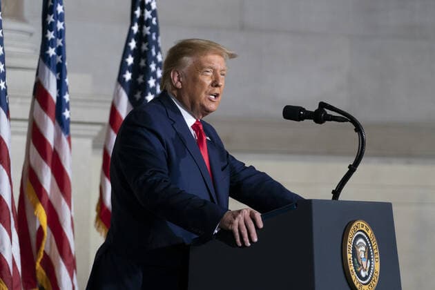 United States President Donald Trump makes remarks at the White House Conference on American History in observance of Constitution Day at the National Archives in Washington, DC on Thursday, September 17, 2020.  WAXP2020091789 AlexxEdelman