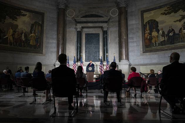 United States President Donald Trump makes remarks at the White House Conference on American History in observance of Constitution Day at the National Archives in Washington, DC on Thursday, September 17, 2020.  WAXP2020091777 AlexxEdelman