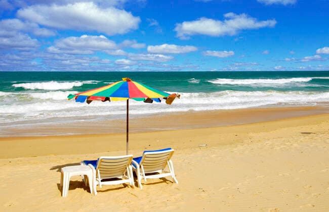 Phuket, Thailand, beach umbrella and deck chairs on the beach, Patong Beach, McPINS McPINS