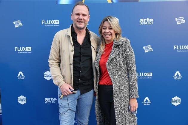 Hamburg Senator of the Interior Andy Grote with Catherine Saavedra at the presentation of the Anchor Award 2020 in the St Pauli Theater Hamburg Reeperbahn Festival International Music Award 19 9 2020
