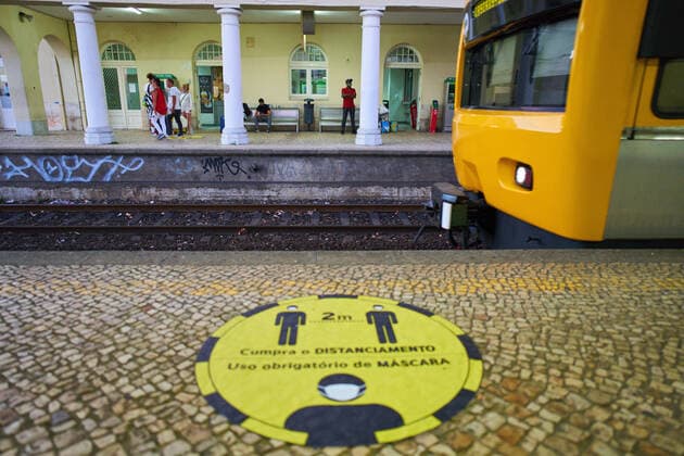Lisbon, Lissabon, Portugal, 16rd August 2020. Tourists and local people visit the beaches of Cascais and Estoril. Estoril railway station.