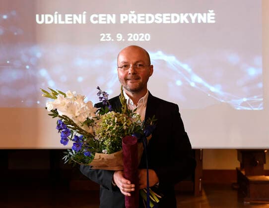 Five Czech scientists, on the photo musicologist and composer Ales Brezina, quantum chemist Judit Sponerova and mathematician Michal Pavelka, have received the Czech Science Foundation (GACR) award for outstanding results achieved within projects funded by GACR and focused on basic research, awarded by Foundation chairwoman Alice Valkarova in Prague, Czech Republic, today, on Wednesday, September 23, 2020. (CTKxPhoto MichalxKrumphanzl) CTKPhotoP202009230739901 kru 7