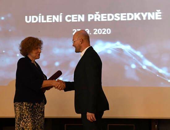 Five Czech scientists have received the Czech Science Foundation (GACR) award for outstanding results achieved within projects funded by GACR and focused on basic research, awarded by Foundation chairwoman Alice Valkarova (left) in Prague, Czech Republic, today, on Wednesday, September 23, 2020. On the photo receives the award from chairwoman musicologist and composer Ales Brezina. (CTKxPhoto MichalxKrumphanzl) CTKPhotoP202009230756001 kru 5