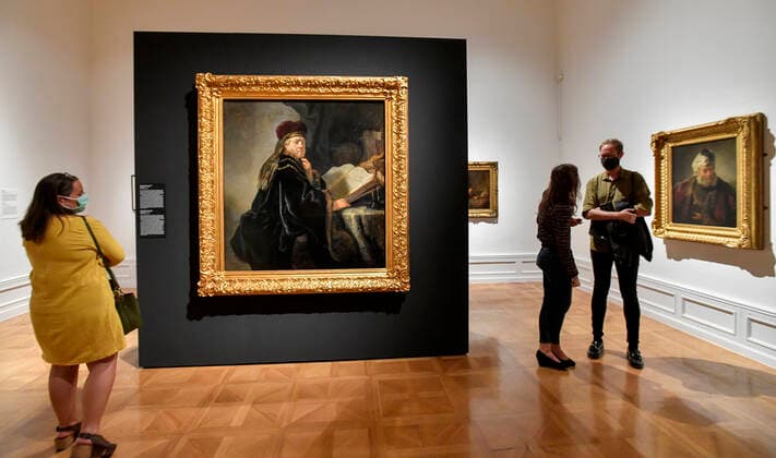 Journalistic tour of the big international exhibition of works by Rembrandt van Rijn called Rembrandt: Portrait of a Man, took place in the Kinsky Palace in Prague, Czech Republic, on September 24, 2020. On the photo is seen Scholar in His Study painting. (CTKxPhoto VitxSimanek) CTKPhotoP202009240641401 VIS 001