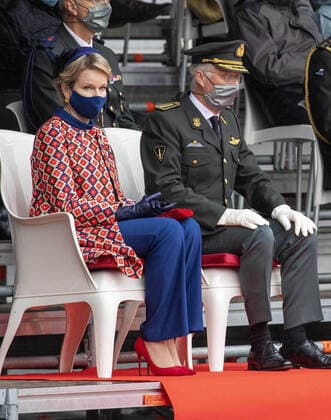 25-09-2020 Brussels King Philippe - Filip of Belgium and Queen Mathilde pictured during the Blue Berets parade during which the first-year students of the Royal Military Academy, who successfully completed the military initiation phase, are presented with a blue beret, in Brussels. Crown Princess Elisabeth is a first-year student at the Royal Military Academy (KMS-ERM - Koninklijke Militaire School - Ecole Royale Militaire, this year.  Copyright: xPPEx