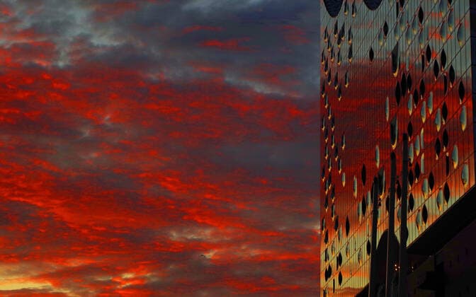 Hamburg harbour the Elbe Philharmonic Hall at sunset
