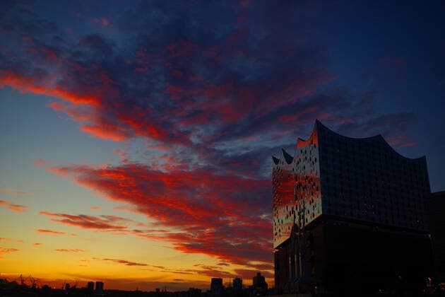 Hamburg harbour the Elbe Philharmonic Hall at sunset
