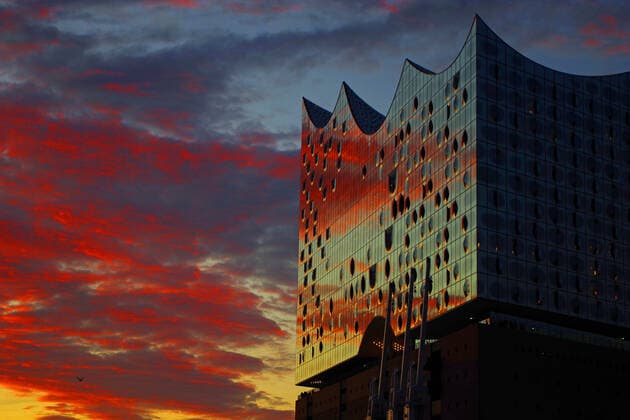 Hamburg harbour the Elbe Philharmonic Hall at sunset