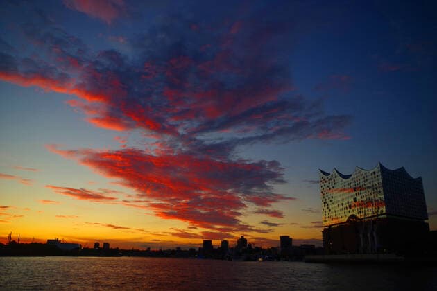 Hamburg harbour the Elbe Philharmonic Hall at sunset