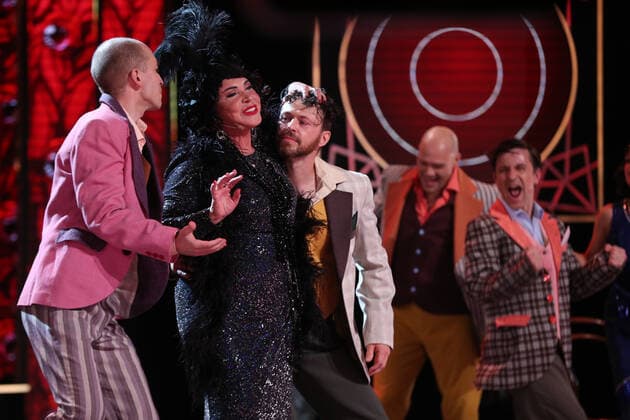 MOSCOW, RUSSIA - SEPTEMBER 30, 2020: Nadezhda Babkina (2nd L), artistic director of the Russkaya Pesnya Russian Song Moscow State Folklore Music Theatre, performs during a concert marking her 70th birthday. Mikhail Tereshchenko TASS  TS0E90C4