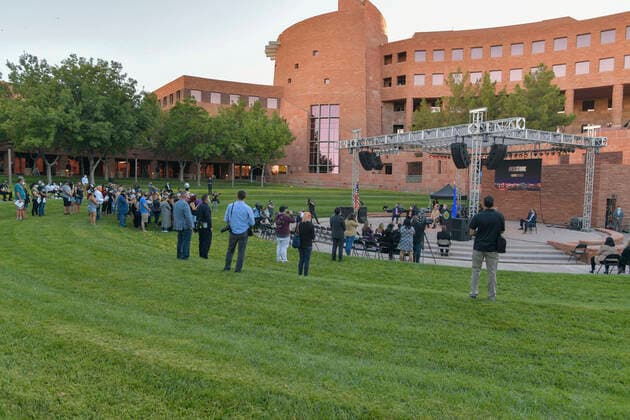Las Vegas NV - Oct 01: Sunrise remembrance service marking three years since the mass shooting that Killed 58 at the Clark County Government Center amphitheater in downtown Las Vegas on on October 01, 2020. Copyright: xDamairsxCarter MediaPunchx