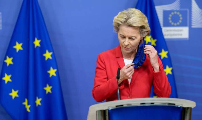 The head of the European Commission, Ursula Von Der Leyen was giving a press conference ahead of the European summit.  NicolasxLandemardx xLexPictoriumx xPool LePictorium_0234704