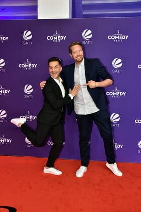 Comedian Özcan Cosar and Bastian Bielendorfer , l r, comes to the presentation of the German Comedy Award 2020
