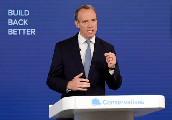 News Bilder des Tages 03 10 2020. London, United Kingdom. Dominic Raab 2020 Conference Speech. Foreign Secretary Dominic Raab delivering his keynote 2020 Conservative Party Conference Speech  Copyright: xAndrewxParsonsx xCCHQxviaxParsonsxMediax PAR-6881-0006