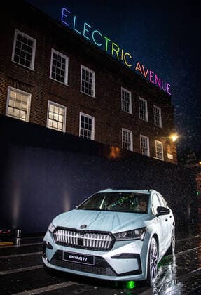 Following its world premiere in Prague last month, SKODA unveiled its eagerly anticipated Enyaq iV at the famous Electric Avenue in Brixton, London, last night (4Oct20). Famed and named for being of the first streets in Britain to be lit by electricity, the avenue played host to the car manufacturer?s first all-electric SUV to mark the news that the pre-reservation list for Enyaq iV orders has now opened. The Enyaq iV combines a generous amount of space, emotive design and well-balanced proportions with a sustainable yet fun driving experience. Available in a choice of rear-wheel or four-wheel drive, two battery sizes (62kWh and 82kWh) and offering power outputs of up to 306 PS, the Enyaq iV can be charged from 5 80 per cent in jus Copyright: xx 40916635 EDITORIAL USE ONLY. NOT FOR USE BY NEWSPAPERS BASED IN THE UK.