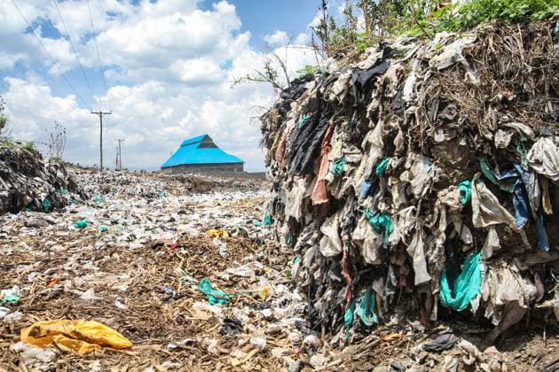 April 24, 2016, Nakuru, Rift Valley, Kenya: Plastic waste scattered on the ground at a local landfill in the outskirts of Nakuru Town..With a bigger percentage of plastic being unrecyclable, it ends up in landfills where it is often burnt openly. Studies show that burning of plastic waste produces toxic chemicals that cause respiratory diseases besides adding greenhouse gases into the atmosphere. Recently American Chemistry Council, a petrochemical lobby group was on the spotlight after a leaked letter was seen urging American Trade negotiators requesting Kenya to lessen its tough stance on plastic including shelving plastic restrictions, accepting plastic waste trade and suggesting that Kenya becomes American petrochemical hub for Africa. - ZUMAs197 20160424_zab_s197_006 Copyright: xJamesxWakibiax