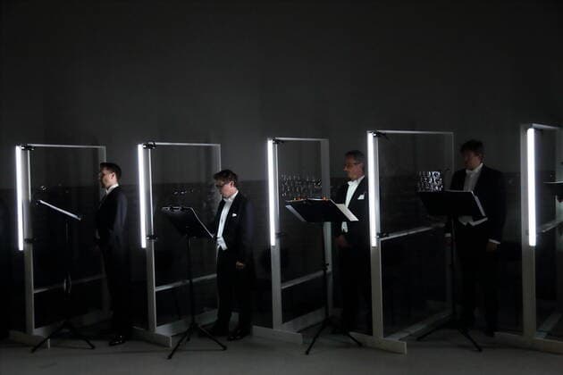 Singers of the Rundfunkchor during the photo rehearsal for the concert installation The World To Come in the Vollgutlager as well as in SchwuZ in Berlin, 7 October 2020 A production of the Rundfunkchor Berlin After Ludwig van Beethovens Missa solemnis concept and scene Tilman Hecker Premiere is on 8 October 2020 Rundfunkchor Berlin The World To Come