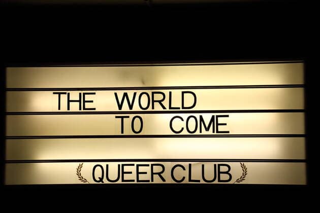 Illuminated sign The World To Come Queer Club during the photo rehearsal for the concert installation The World To Come in the Vollgutlager as well as in the SchwuZ in Berlin, 7 October 2020 A production of the Rundfunkchor Berlin After Ludwig van Beethovens Missa solemnis concept and scene Tilman Hecker Premiere is on 8 October 2020 Rundfunkchor Berlin The World To Come
