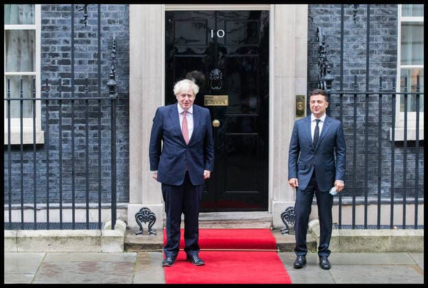 . 08 10 2020. London, United Kingdom. PM Johnson Greets Ukrainian President Zelensky. Boris Johnson greets Ukrainian President Volodymyr Zelensky in Downing Streetnduring his two-day visit to the UK.  xMartynxWheatleyx xi-Imagesx IIM-21684-0006