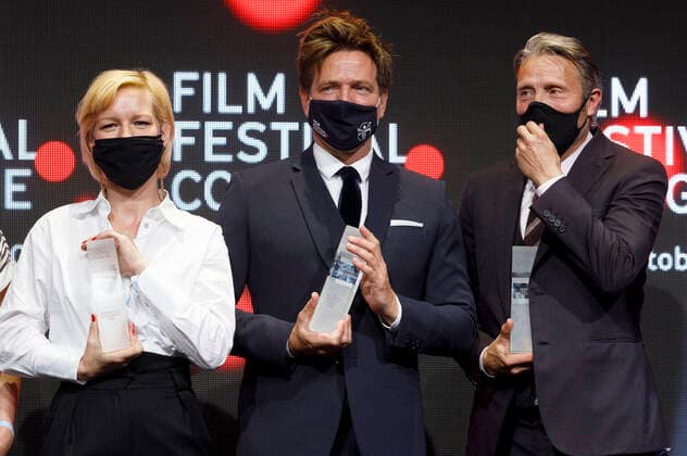 Sandra Hüller, Thomas Vinterberg and Mads Mikkelsen at the presentation of the Film Festival Cologne Awards 2020 at the 30 Film Festival Cologne 2020 in the Palladium Cologne, 08 10 2020 Foto:xC.xHardtx xFuturexImage