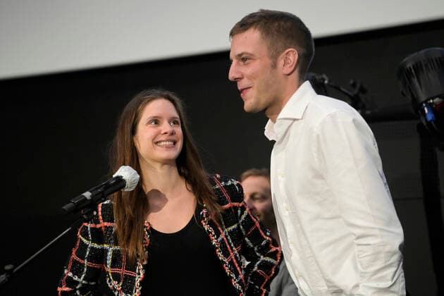Actress Daphne Patakia and Actor Yoann Zimmer pictured during the closing ceremony of the FIFF Festival Internationale du Film Francophone de Namur , Friday 09 October 2020 in Namur. This year edition is special to respect the sanitary measures to fight the Covid-19 pandemy.  LAURIExDIEFFEMBACQ 05879826