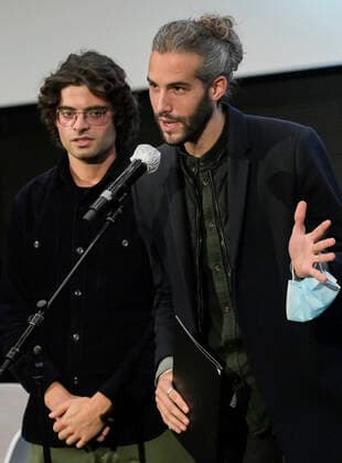 Director Thomas Licata and Director Hugo Brilmaker pictured during the closing ceremony of the FIFF Festival Internationale du Film Francophone de Namur , Friday 09 October 2020 in Namur. This year edition is special to respect the sanitary measures to fight the Covid-19 pandemy.  LAURIExDIEFFEMBACQ 05879839