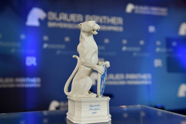 Blue Panther,porcelain figurine,close-up, Bavarian Television Award 2020 on 14 10 2020 in the Kaisersaal at the Residenz in Munich
