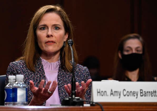 (201014) -- WASHINGTON, Oct. 14, 2020 -- U.S. Supreme Court nominee Amy Coney Barrett attends her confirmation hearing before the Senate Judiciary Committee on Capitol Hill in Washington, D.C., the United States, on Oct. 14, 2020. ( via Xinhua) U.S.-WASHINGTON, D.C.-SUPREME COURT NOMINEE-AMY CONEY BARRETT-CONFIRMATION HEARING AndrewxCaballero-Reynolds Pool 