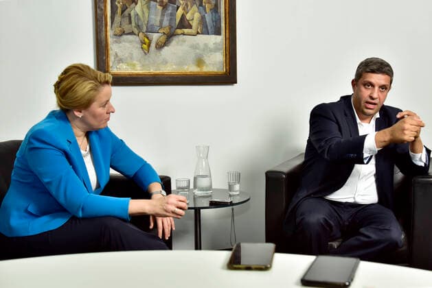 Franziska Giffey and Raed Saleh both SPD guests at the Tagesspiegel on Askanischer Platz in Berlin Kreuzberg Berlin Germany Copyright: xKittyxKleist-HeinrichxTSPx