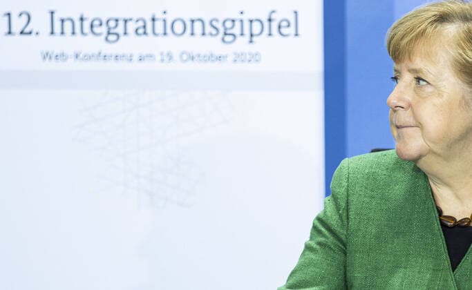 Angela Merkel, Federal Chancellor, recorded at a press conference on the occasion of the 12th Integration Summit in Berlin, 19 10 2020 Berlin Germany Copyright: xFlorianxGaertner photothek.netx